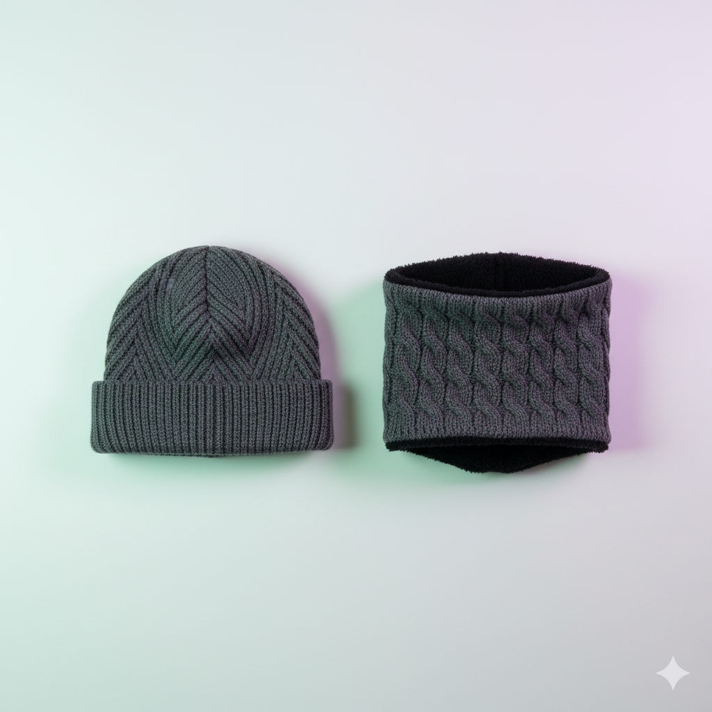 UltraWarm™ Woolen Winter Cap + Neck Warmer Set (Dual Layer Fleece Lining | Windproof )