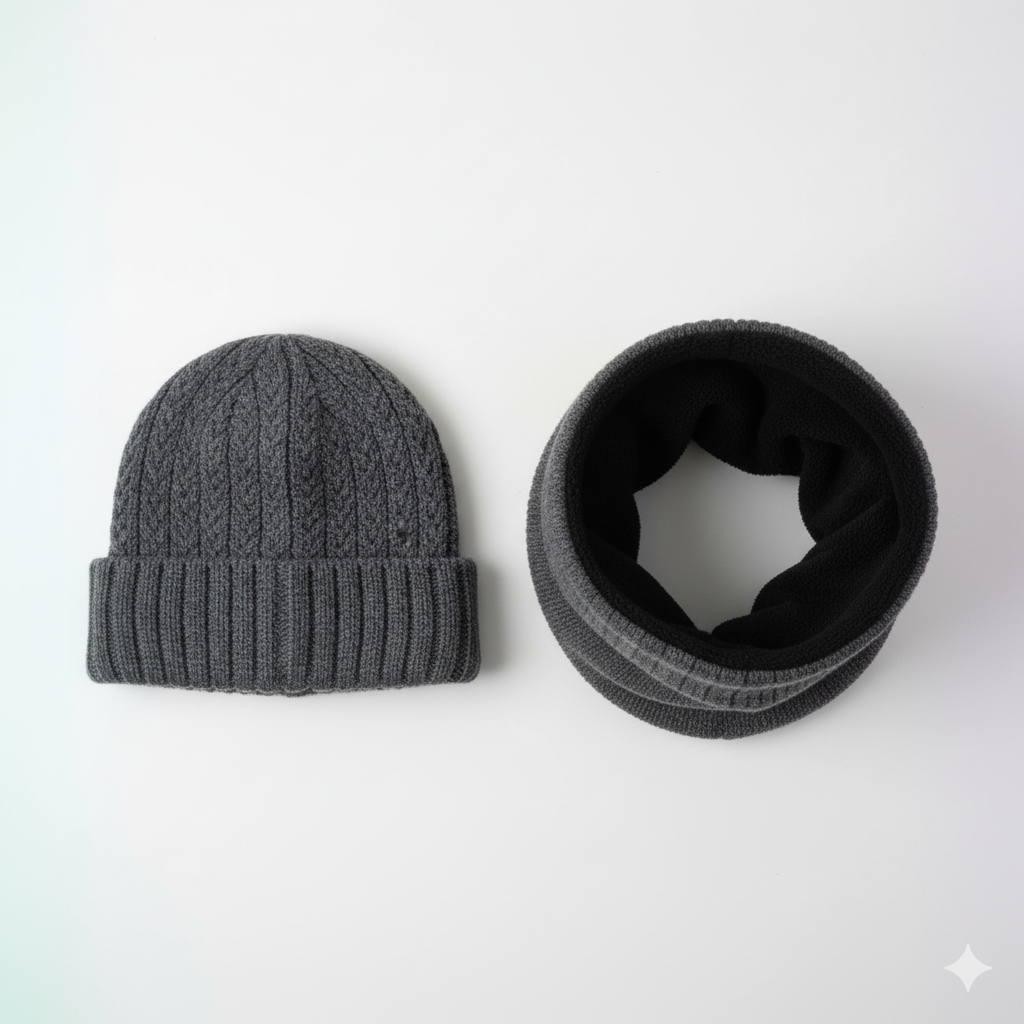 UltraWarm™ Woolen Winter Cap + Neck Warmer Set (Dual Layer Fleece Lining | Windproof )