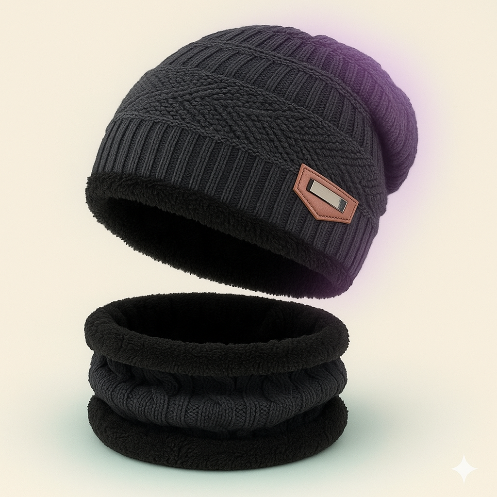 UltraWarm™ Woolen Winter Cap + Neck Warmer Set (Dual Layer Fleece Lining | Windproof )
